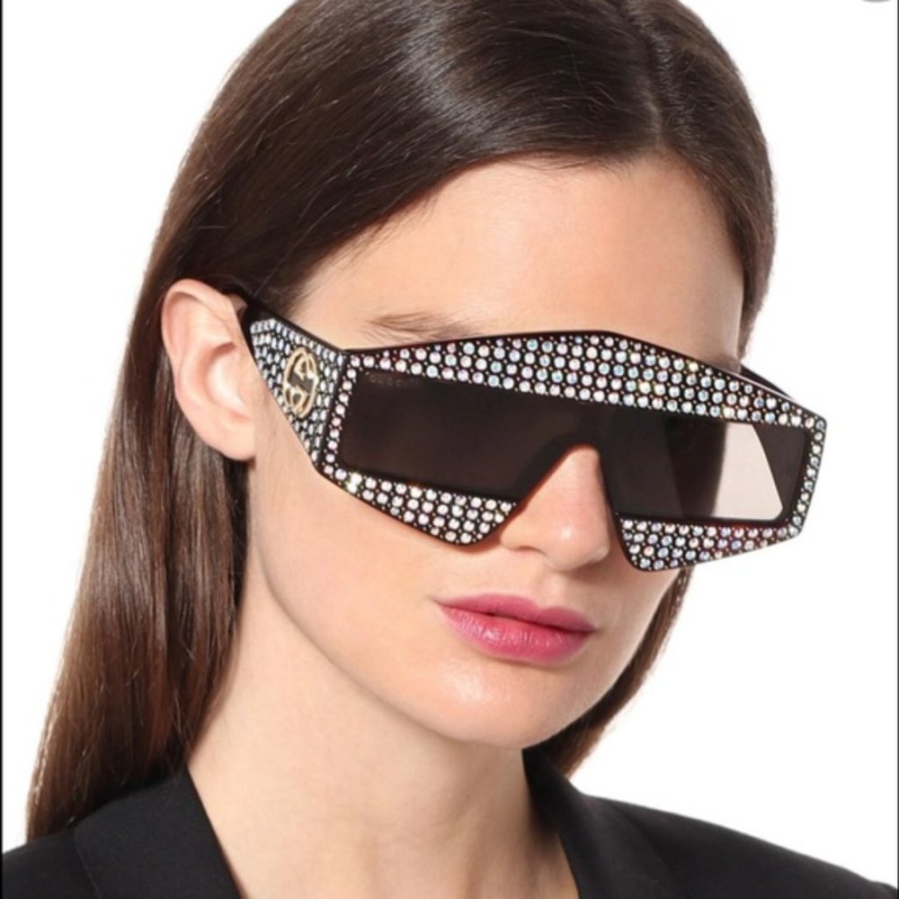 Gucci 65MM Crystal-Embellished Rectangular Sunglasses